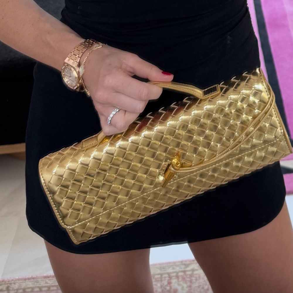 Bottega inspired Andiamo Clutch gold woven